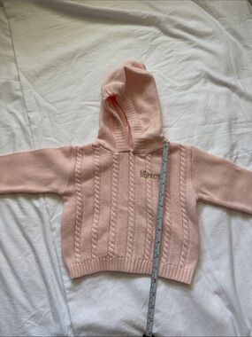 Girls Pink Hooded Cable Knit Sweater -